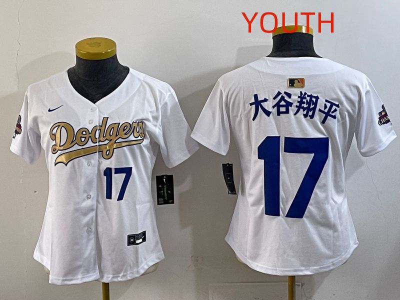Youth Los Angeles Dodgers #17 Ohtani White Champion edition Nike MLB Jersey style 004